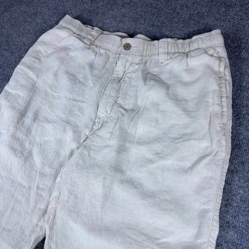Caribbean Mens 38x30 Linen Pants Cream Off White Elastic Waist Summer Beach